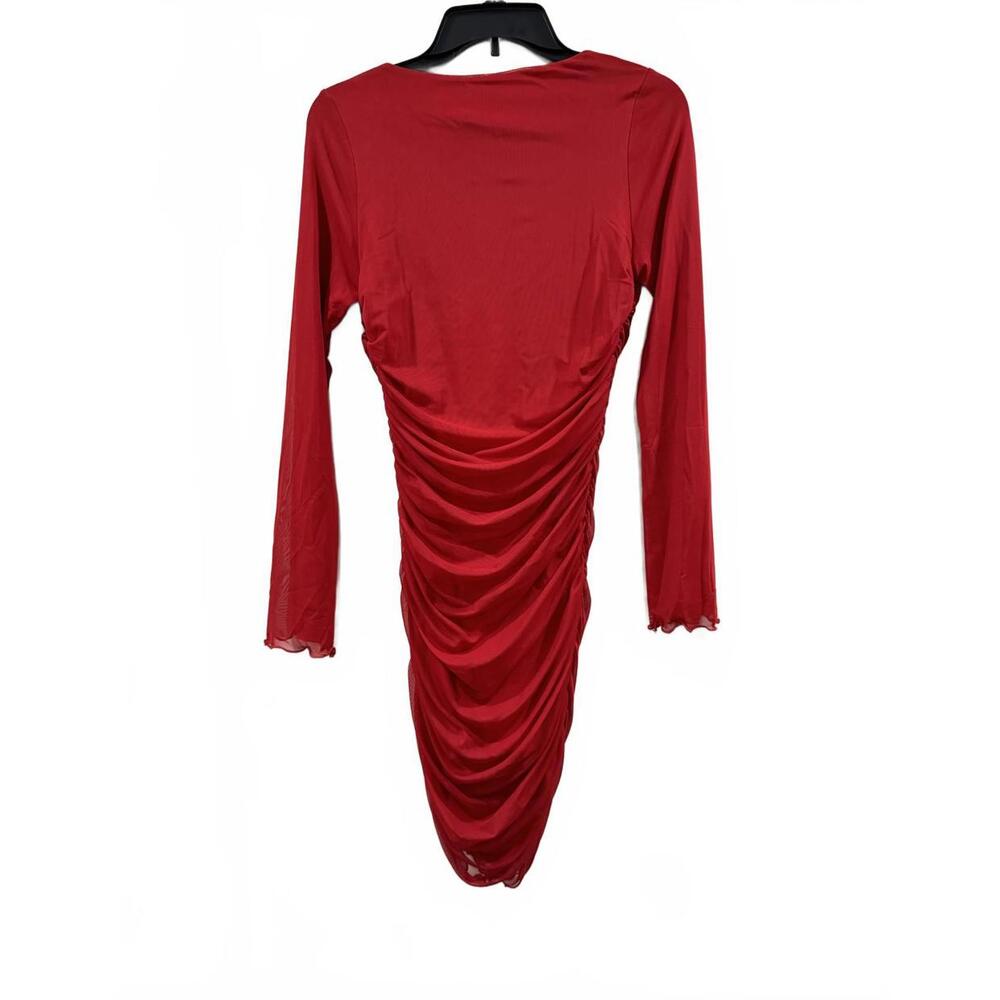 NWT Princess Polly Grandy Red Long Sleeve Ruched Bodycon Short Mini Dress Size 8 - Picture 5 of 9